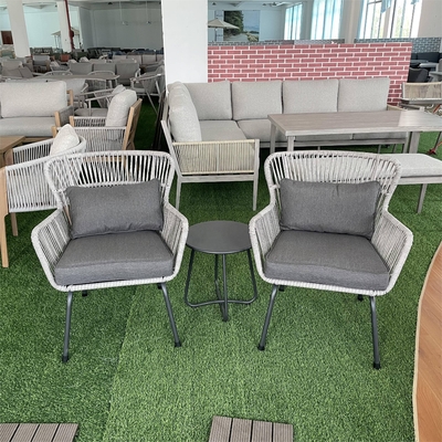 Outdoor Garden Furniture Set Aluminum Rattan Sofa with Teapoy Table and Bistro Chairs