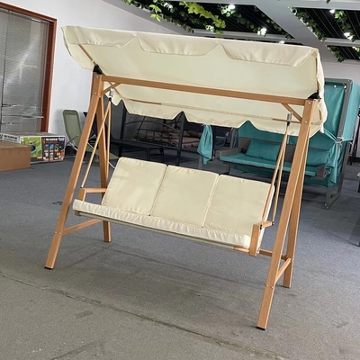 Outdoor Three Person Seat Swing Chair with Metal Frame and Fabric Umbrella