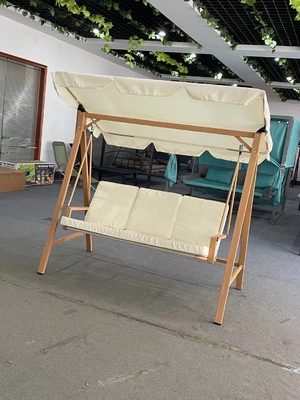 Outdoor Three Person Seat Swing Chair with Metal Frame and Fabric Umbrella