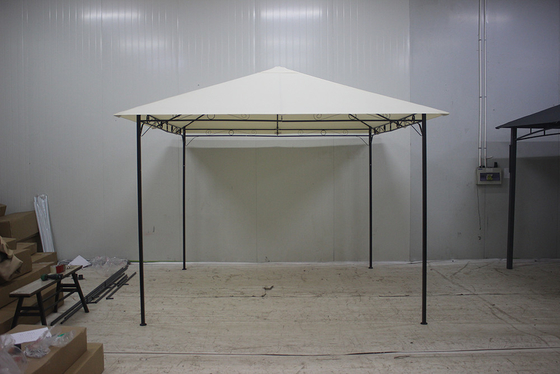 Polyester Luxury White Marble Garden Pavilion with Iron Frame and Surrounding Fabric
