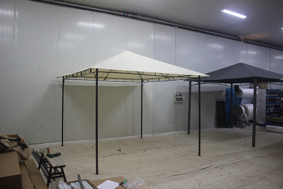 Polyester Luxury White Marble Garden Pavilion with Iron Frame and Surrounding Fabric
