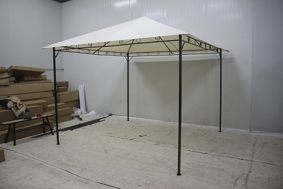 Polyester Luxury White Marble Garden Pavilion with Iron Frame and Surrounding Fabric