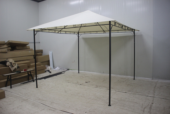 Polyester Luxury White Marble Garden Pavilion with Iron Frame and Surrounding Fabric