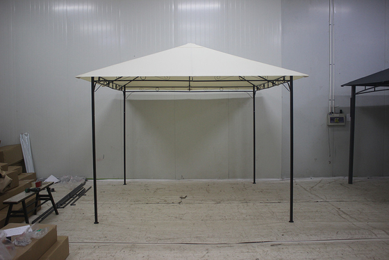 Polyester Luxury White Marble Garden Pavilion with Iron Frame and Surrounding Fabric