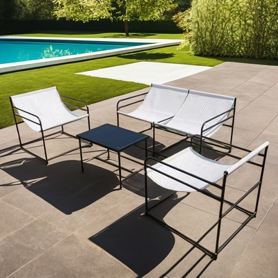 Home Bar Outdoor Furniture Set with Tempered Glass Table and Anti-Mosquito Chair