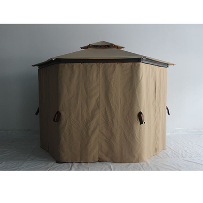 Collapsible Frame Outdoor Hexagonal Gazebo with Netting and Privacy Curtains Easy Assembly