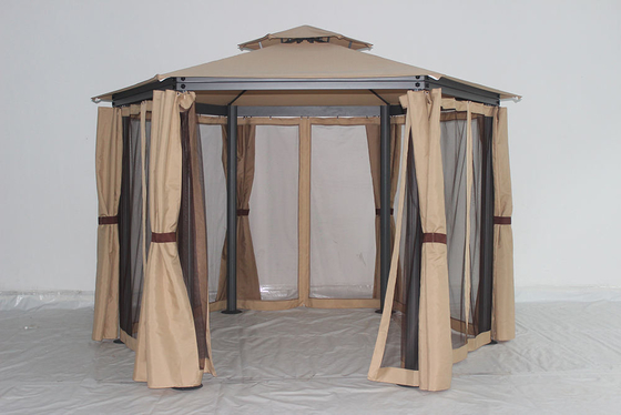 Collapsible Frame Outdoor Hexagonal Gazebo with Netting and Privacy Curtains Easy Assembly