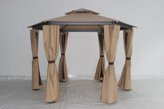 Collapsible Frame Outdoor Hexagonal Gazebo with Netting and Privacy Curtains Easy Assembly