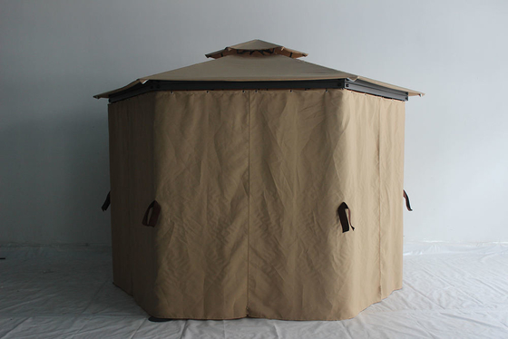 Collapsible Frame Outdoor Hexagonal Gazebo with Netting and Privacy Curtains Easy Assembly