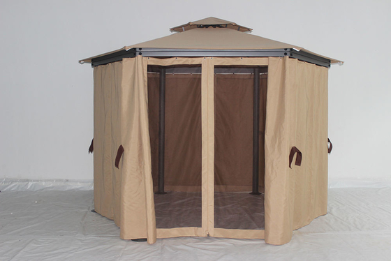 Collapsible Frame Outdoor Hexagonal Gazebo with Netting and Privacy Curtains Easy Assembly