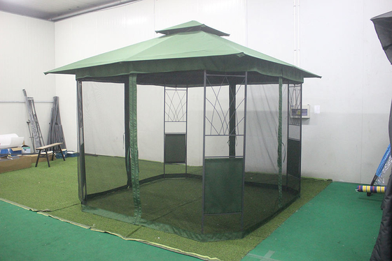 Convenient PA Coated Steel Gazebo with Mesh Curtain Sidewalls and Portable Package Size