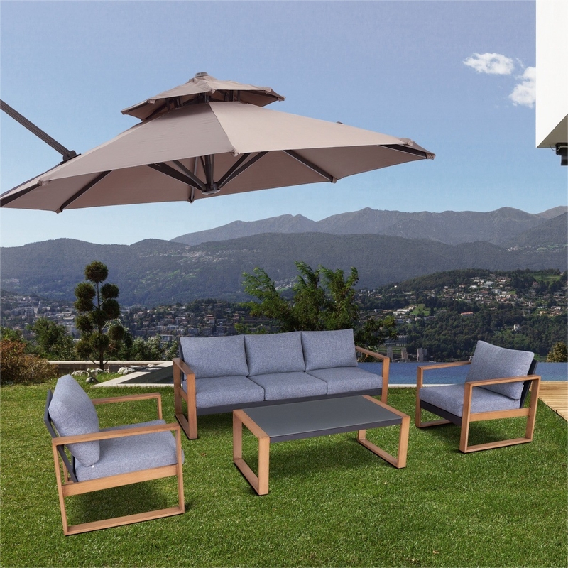 Folded Outdoor Garden Furniture Aluminum Rattan Sofa Set for Luxury Corner Teapoy Table