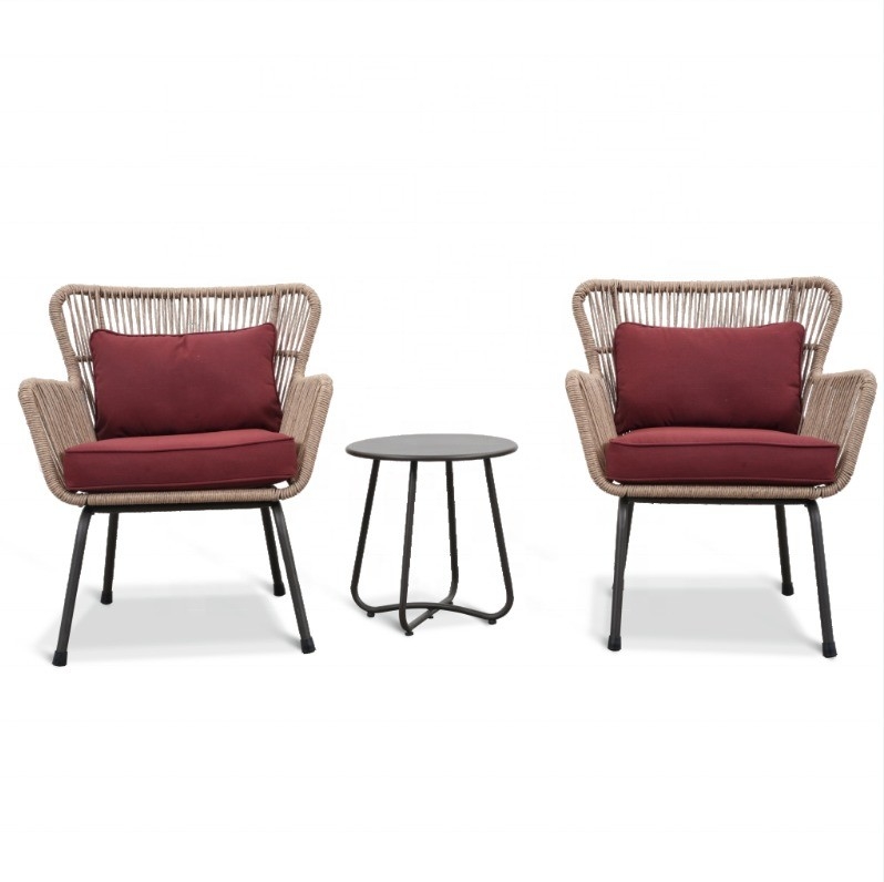 Outdoor Garden Furniture Set Aluminum Rattan Sofa with Teapoy Table and Bistro Chairs