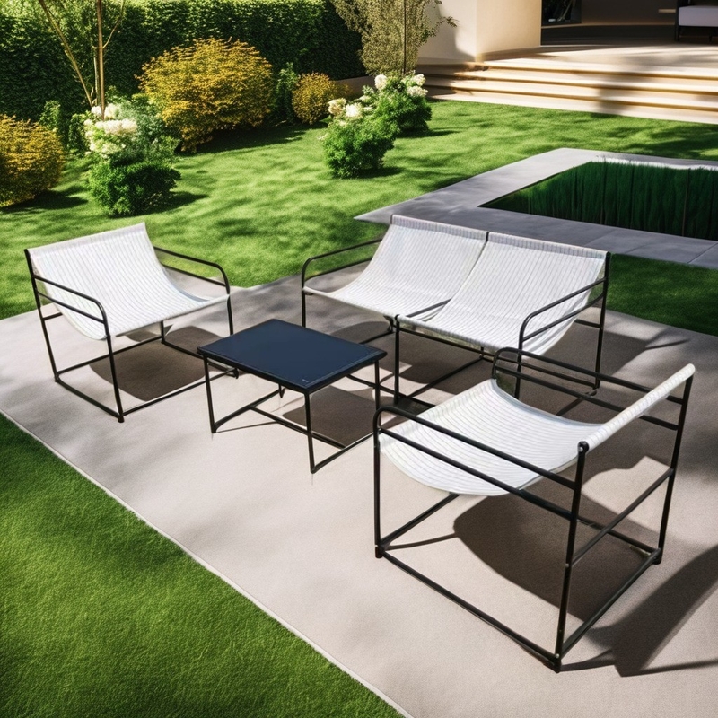 Home Bar Outdoor Furniture Set with Tempered Glass Table and Anti-Mosquito Chair