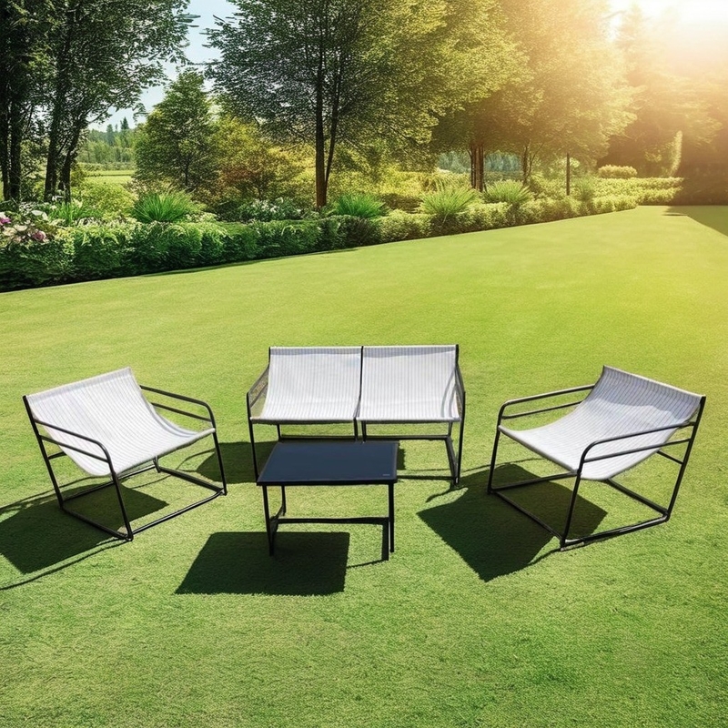 Outdoor Garden Furniture Sofa Set with Fabric Double Single Seat Chair Coffee Table